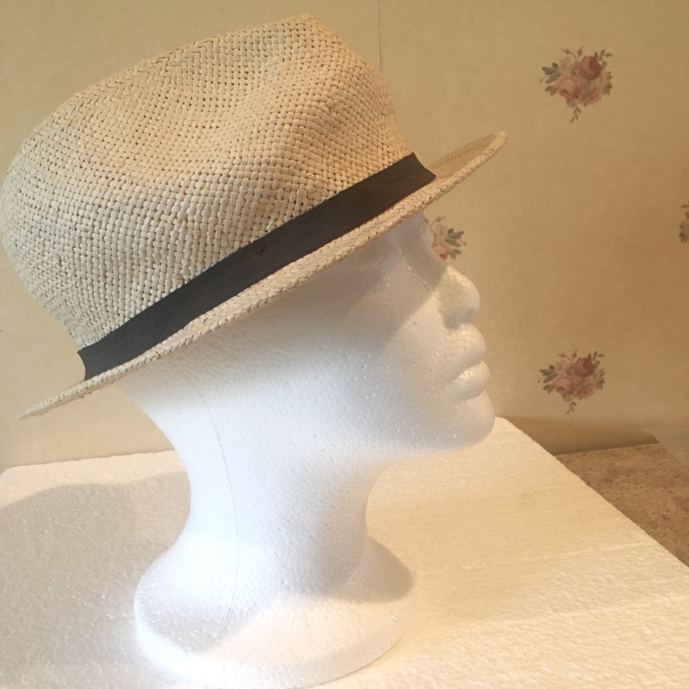 BOGO H&M classic natural straw hat with narrow dark brown grosgrain band